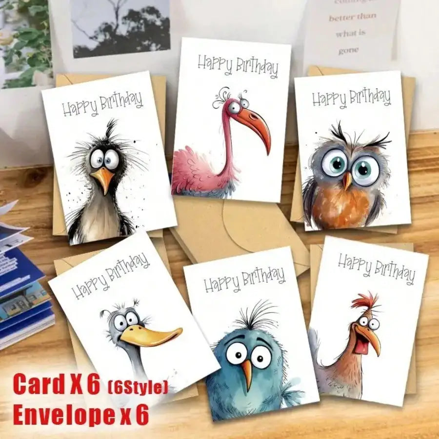 Funny Watercolor Bird Expression Handwritten Greeting Cards 6 Qme