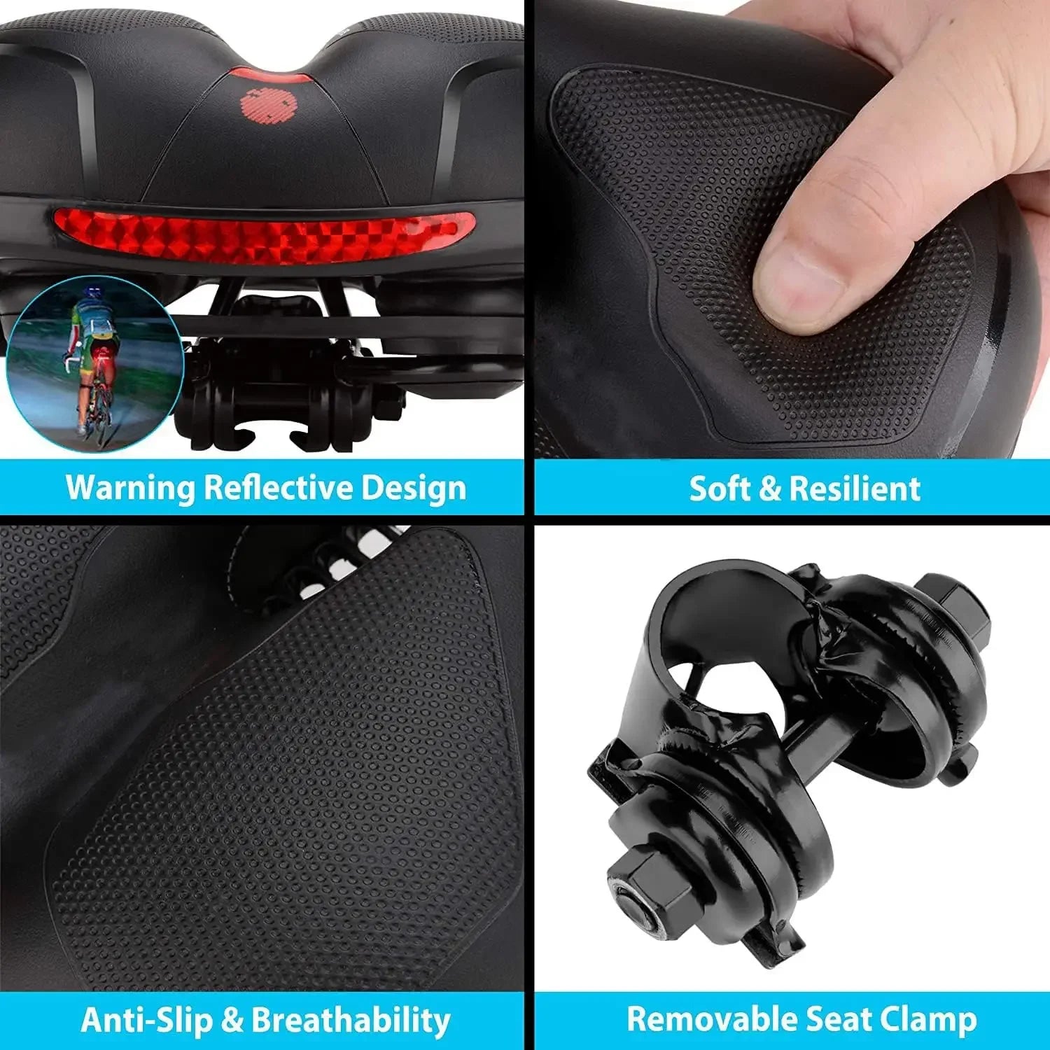 Wide Comfortable Bike Seat, Soft Bicycle Saddle Cushion with Taillight,Waterproof Bicycle Seat Cushion Memory Foam.Universal Fit Qme