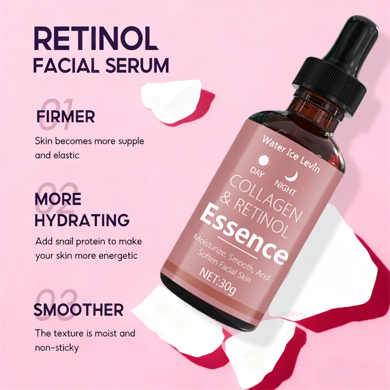 Day & Night Collagen & Retinol Essence for Firming & Smoothing Facial Care, Moisturizes & Softens Skin for All Skin Types. Qme