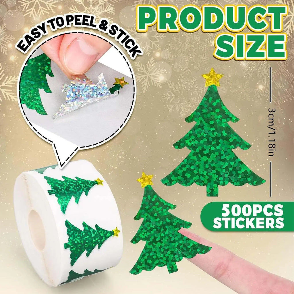 1pc Christmas Tree Rolled Stickers 500 Pieces Holiday Self-Adhesive Decals Christmas Self Adhesive Stickers for Decorations DIY Qme