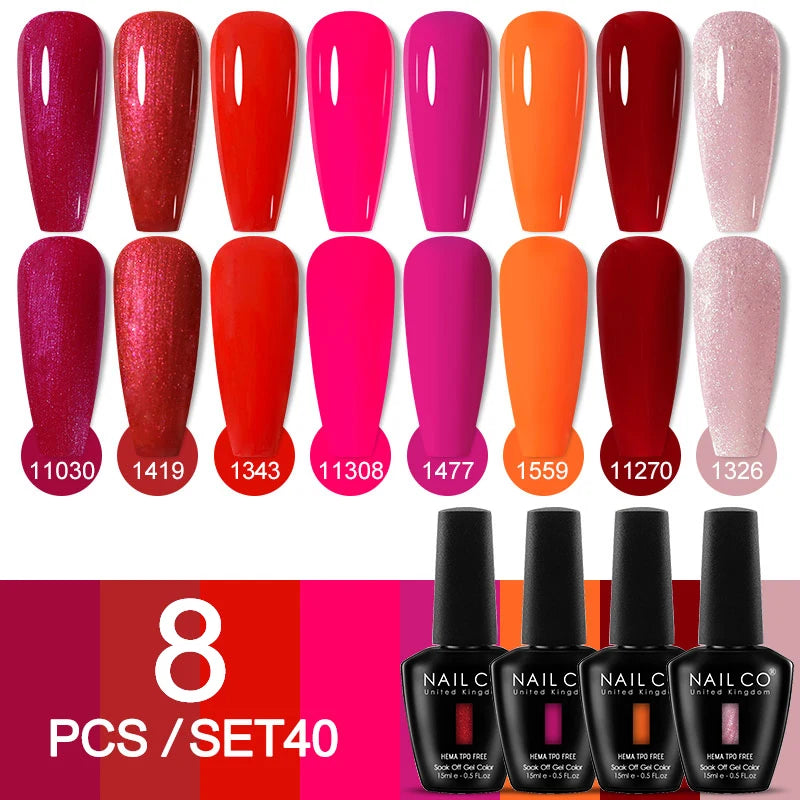 NAILCO Sparkly Rose Red Purple Gel Nail Polish Art Vernis Nails
