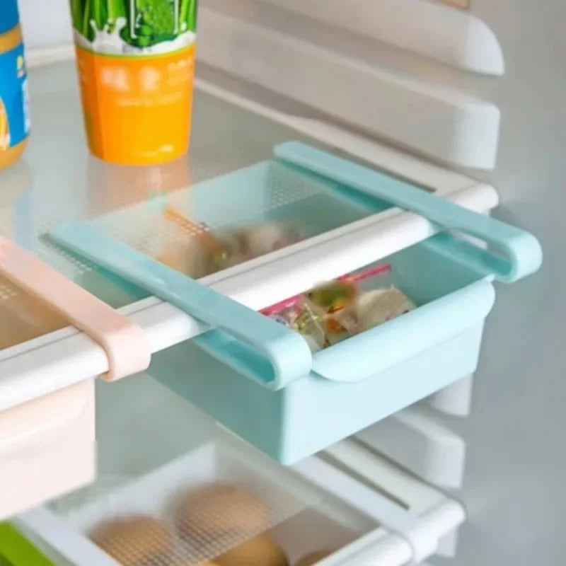 Slide Kitchen Fridge Freezer Space Saver Organizer Storage Rack Shelf Holder Kitchen Refrigerator Storage Box Food Container Qme