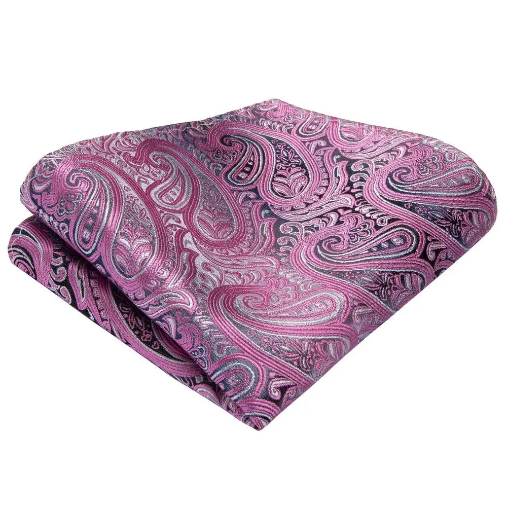Mens Necktie Luxury Pink Paisley Silk Business Tie Pocket Square Qme