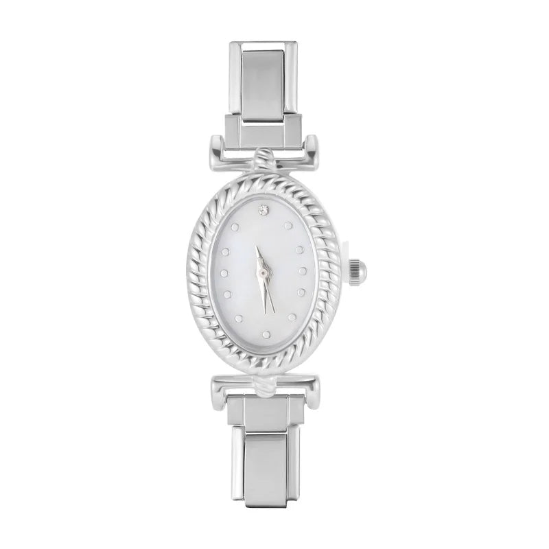 2025New Vintage Oval Inlaid Zircon Stainless Steel Watch Bracelet