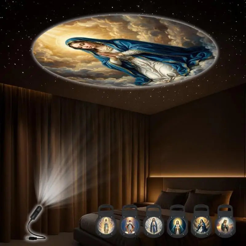 1Pc Religious Character Image Themed USB Projection Light With Twelve Patterns Perfect For Room Ceiling Background Decoration. Qme