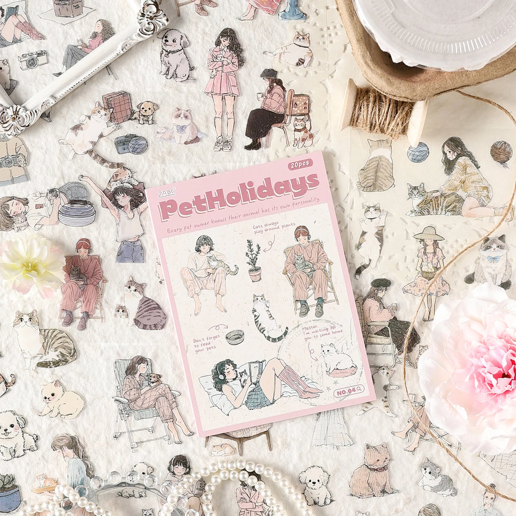 20 Sheets PET Die cut Stickers book Cartoon girl characters Decorative handmade Craft Material Diary Album Scrapbooking Supplies Qme