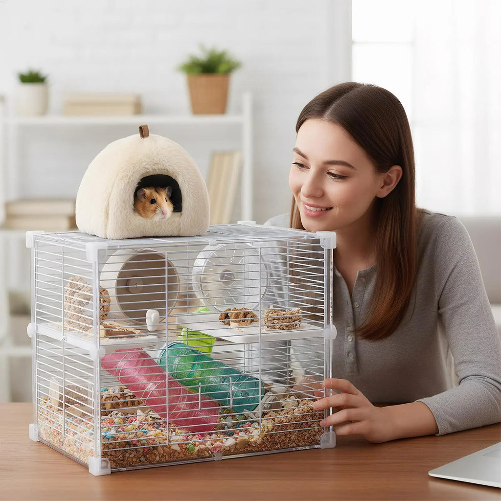 Hamster House Pet Plush House Winter Warm House with Hook Inner Pad Detachable Bottom Anti slip for Rest Qme