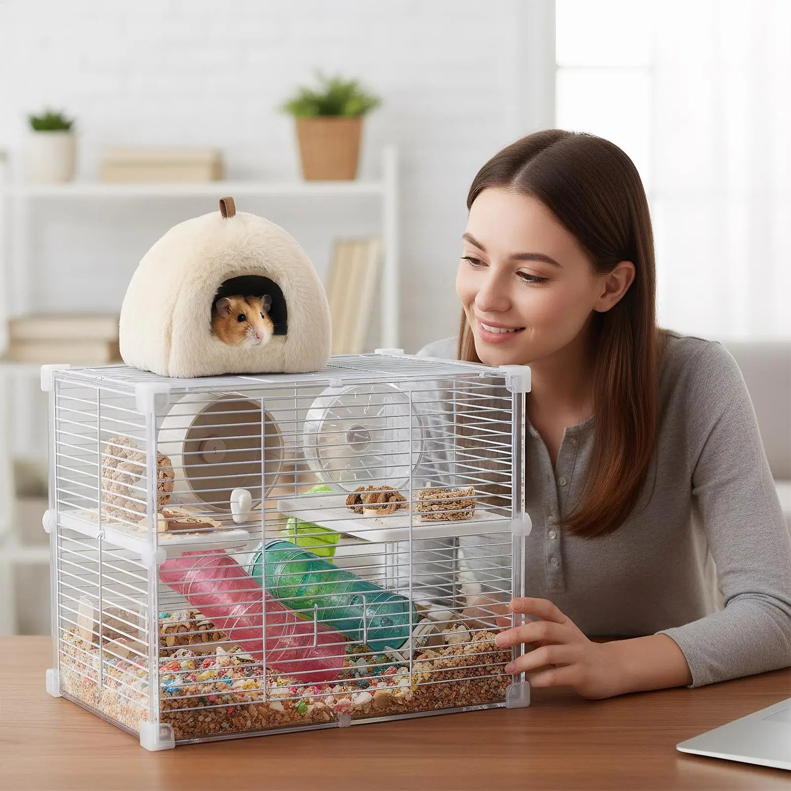 Hamster House Pet Plush House Winter Warm House with Hook Inner Pad Detachable Bottom Anti slip for Rest Qme