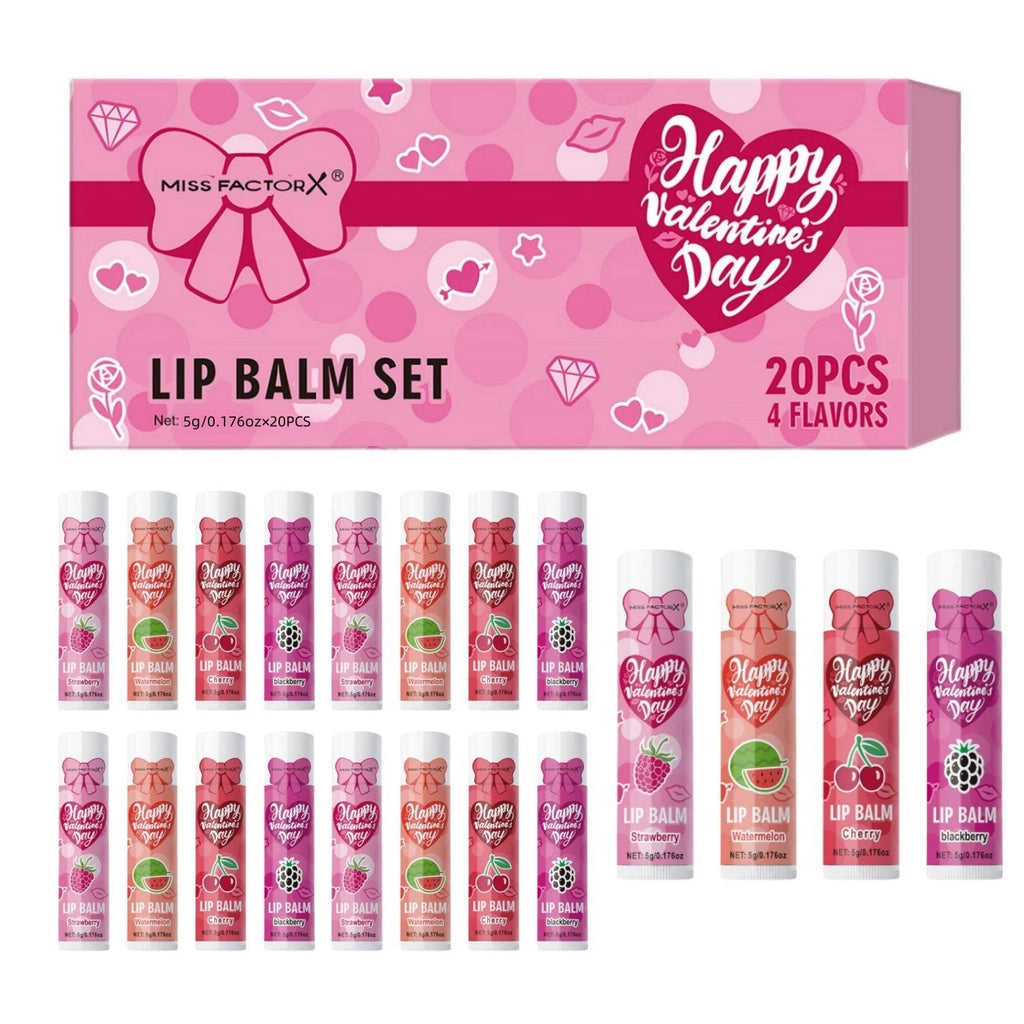 20PCS/Box Luxury Gift Set Lip Balm Set Hydrating and Glossy For Dry Lips Valentine's Day Gifts Women's Qme Lip Balm Set
