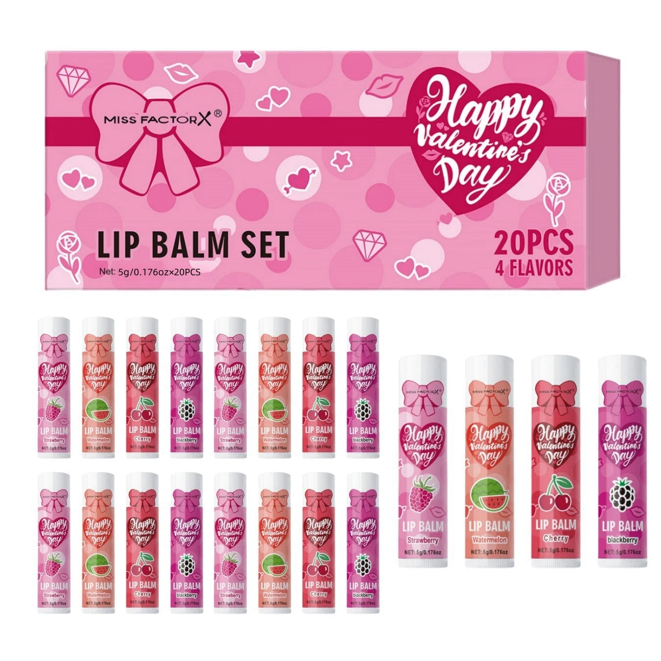 20PCS/Box Luxury Gift Set Lip Balm Set Hydrating and Glossy For Dry Lips Valentine's Day Gifts Women's Qme Lip Balm Set