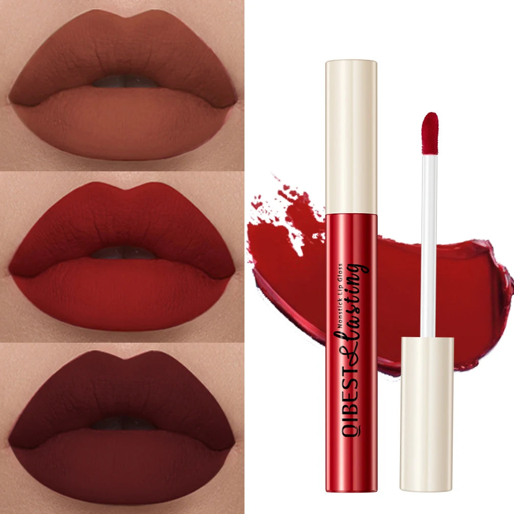 Nude Matte Lip Gloss 24 Colors Long-lasting Velvet Lipstick Waterproof Non-stick Cup Sexy Red Dark Lip Tint Makeup Cosmetic Qme