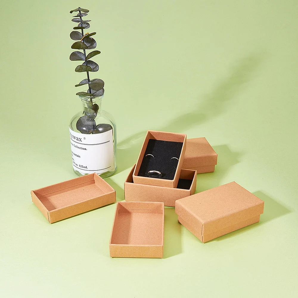 PandaHall 24pcs rectangle Cardboard Jewelry Boxes for Ring 8x5x2.5cm Tan Color Gift Packaging with Insert Tray Qme