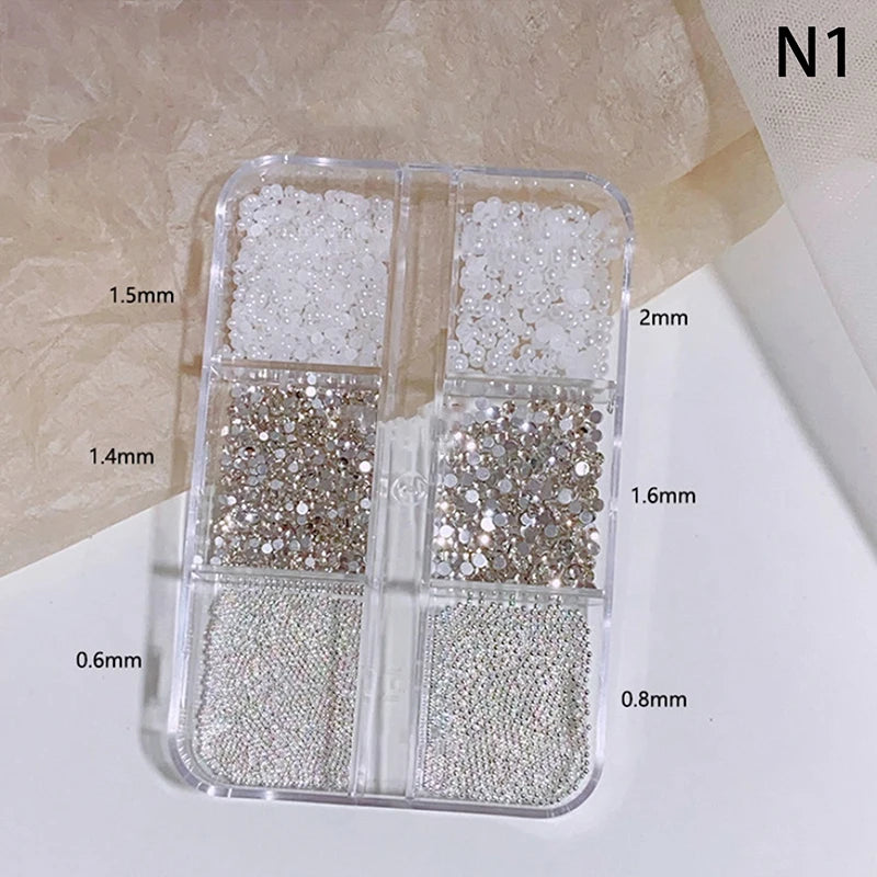 6 Grids Mini Pearl Nail Beads 0 6- Silver Stainless Jewelry Metal Qme N1
