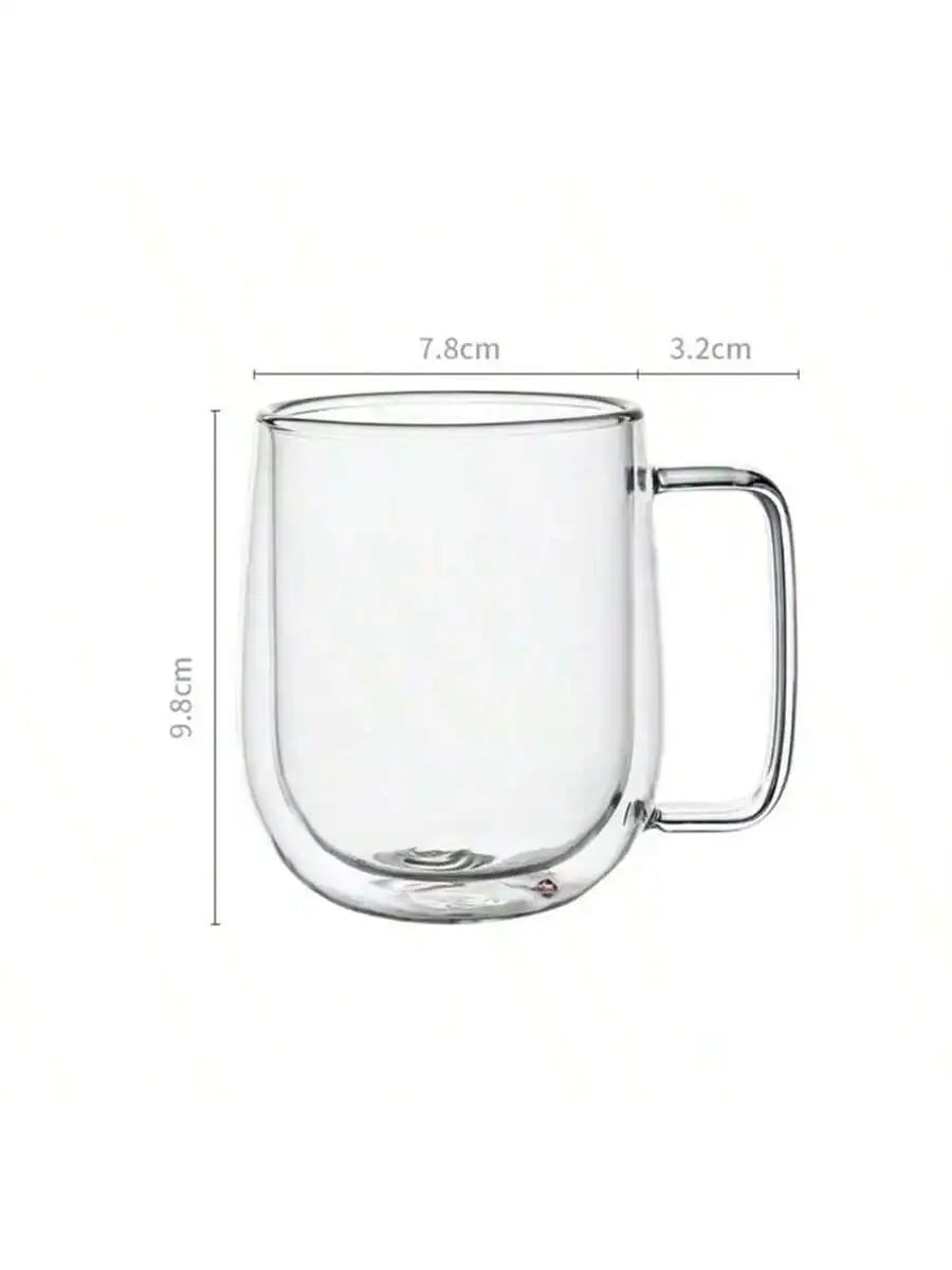 150- Heat Resistant Borosilicate Glass Mug Double Wall Coffee Cup Qme