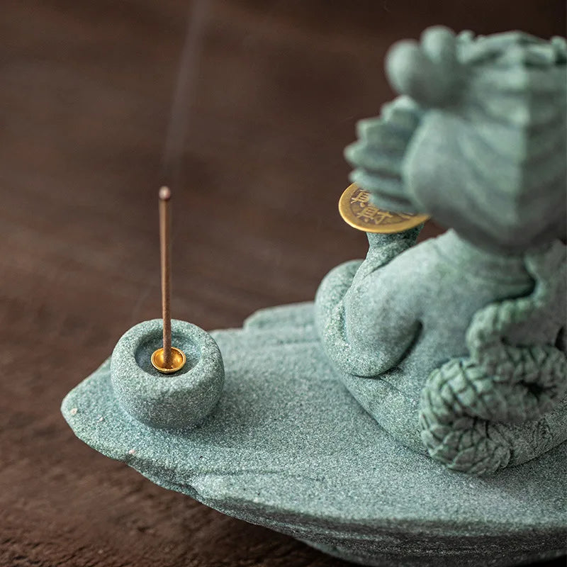 Alabaster Dragon-snake Tea Pet Incense Base Unique Feng Shui Decor Qme