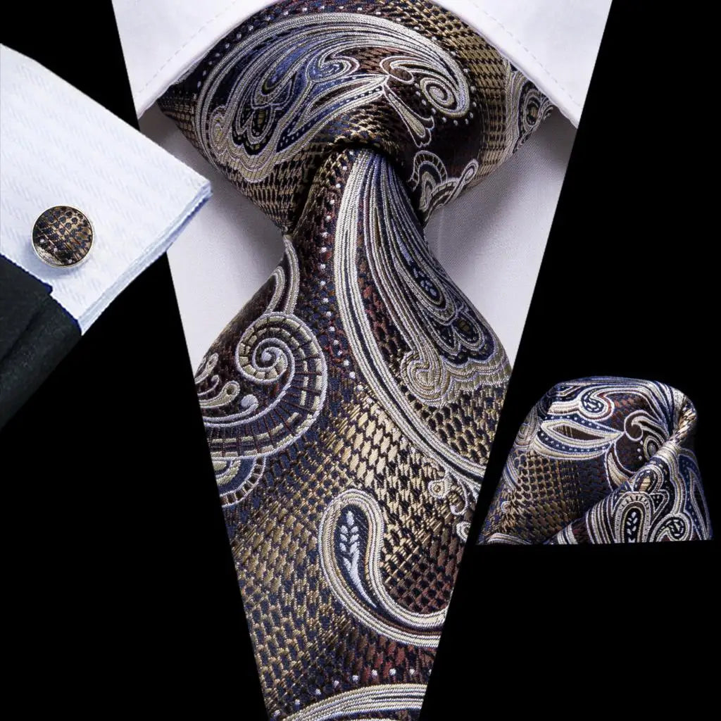 Hi-tie Men Fashion Paisley Sage Green Necktie Handkerchief Cufflinks Qme SN-3212