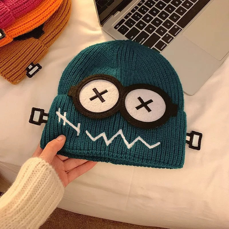 Funny Cute Knitted Woolen Hat Women Autumn Winter Cartoon Warm Qme Navy Blue