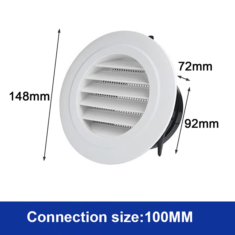 1pcs Exterior Wall Air Vent Grille Plastic Round Air Exhaust Vent Grille Ducting Qme 100mm