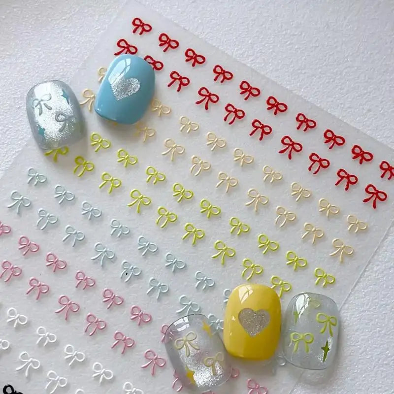 1 Sheet Mixed Bow Relief Cute Bowknot Nail Charms Manicure Decoration Qme