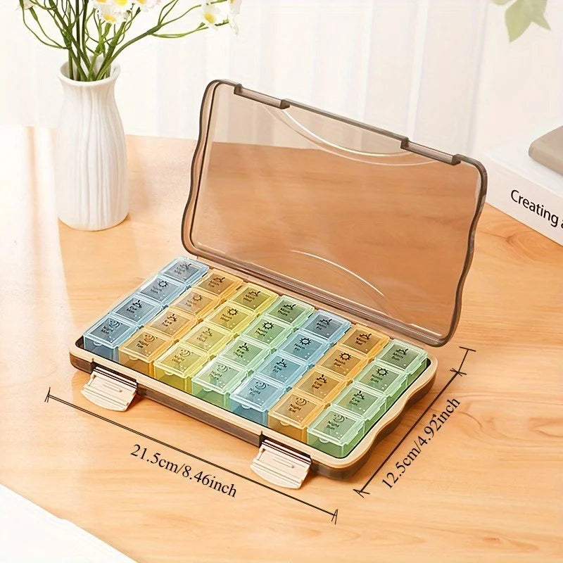 7-Day Pill Organizer with 4 Times Daily Morning/Noon/Night/Bedtime-Travel-Friendly Weekly Medication Planner Portable Pill Case Qme