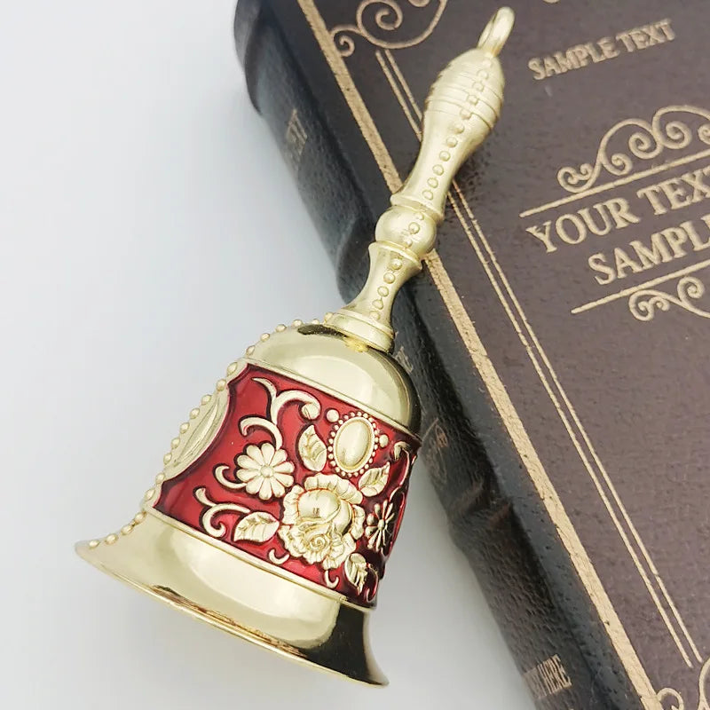 Brass Handicraft Large Engraved Hand Bell Loud and Clear Sound for Meditation Church Bronze Bell Creative Dining Service Bell Qme