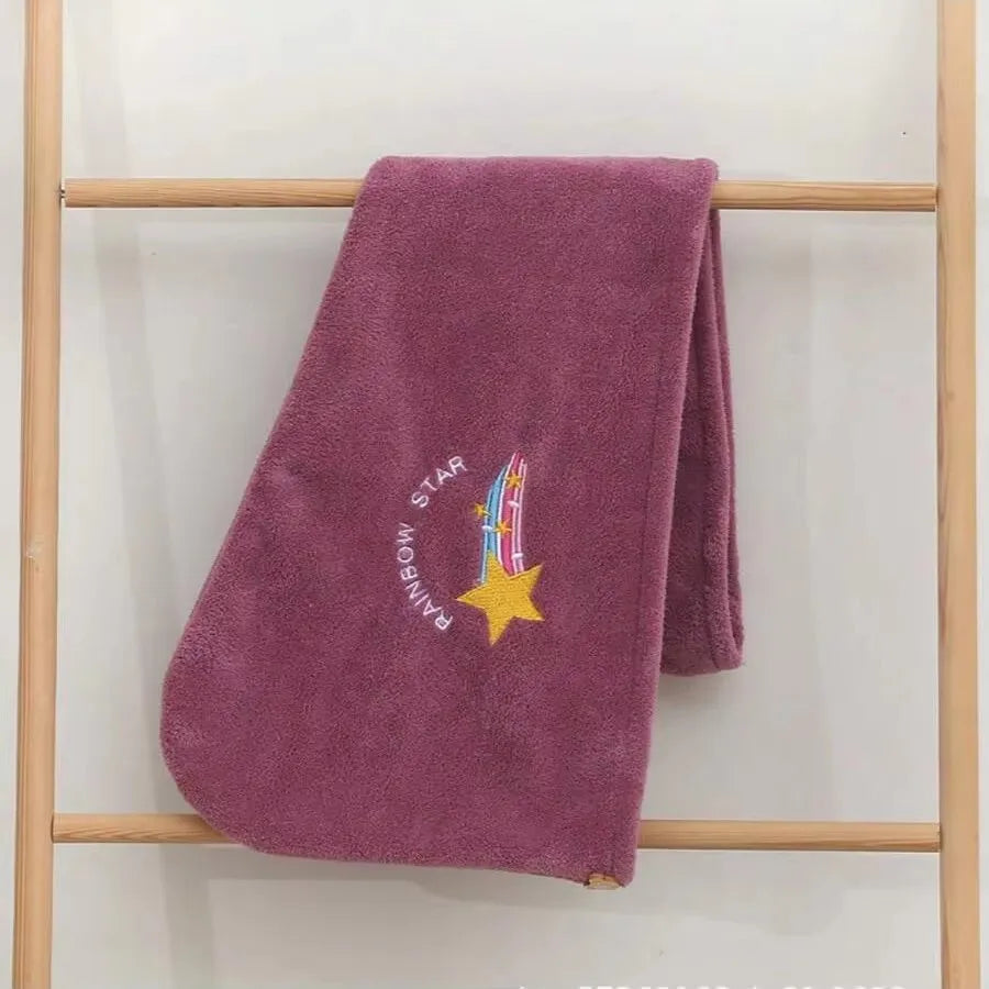 Coral Fleece Dry Hair Cap Female Cute Embroidery Soft Absorbent Quick Qme PURPLE