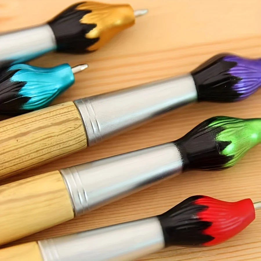 Creative Brush Styling Pen - Realistic Wood Oil Painting Effect, Smooth Ballpoint, Styling Brush Design - Perfect For School Qme