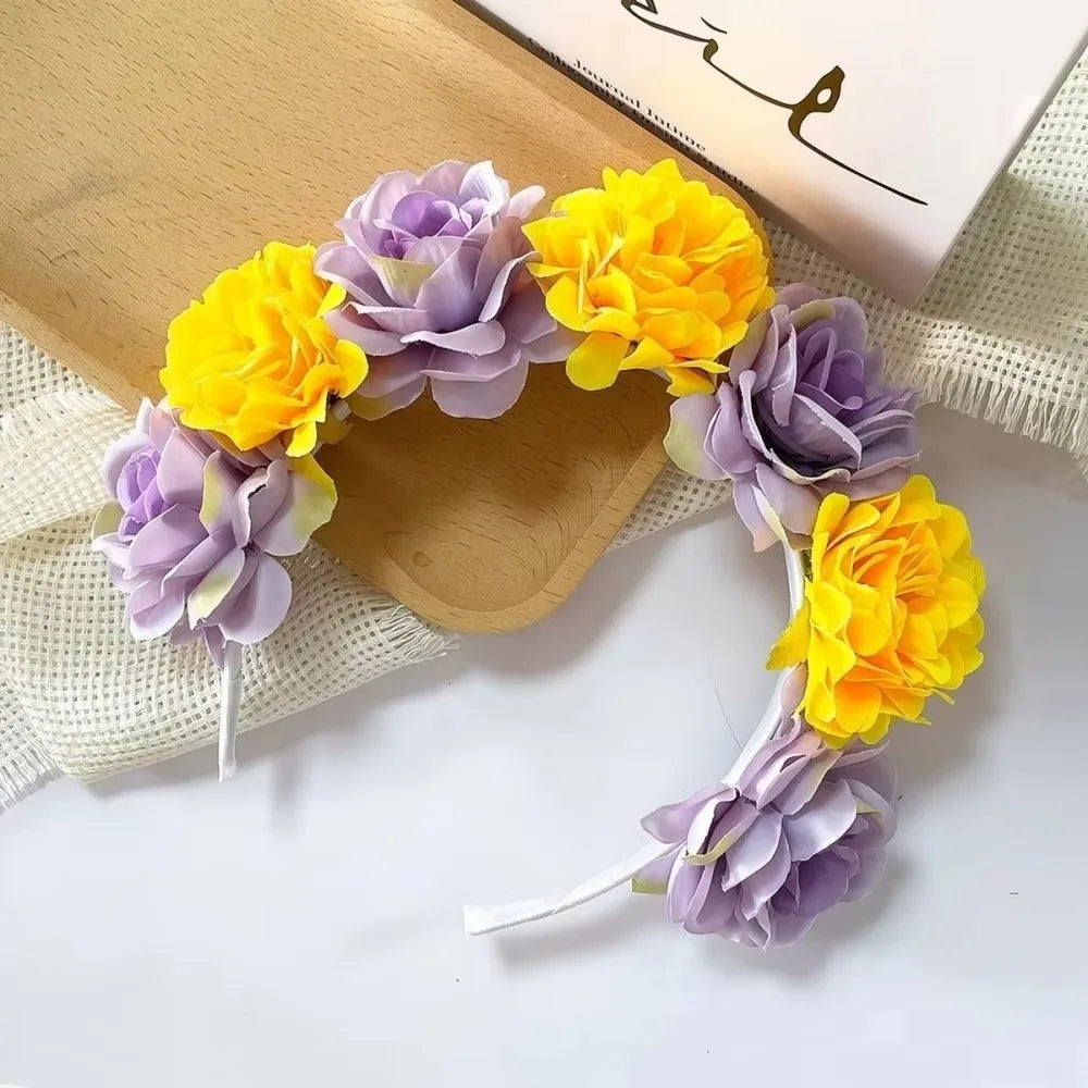 Romantic Floral Headband Wreaths Garland Elegant Artificial Flower Qme