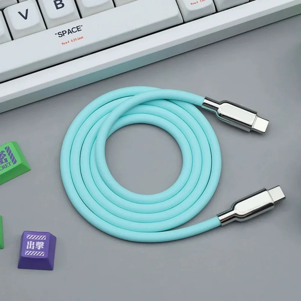240W USB C Type-C Liquid Silicone Cable PD Fast Charging Cable Quick Charge Line for iPhone 15 17 Pro Huawei Samsung S23 Xiaomi Qme Blue 0.5m