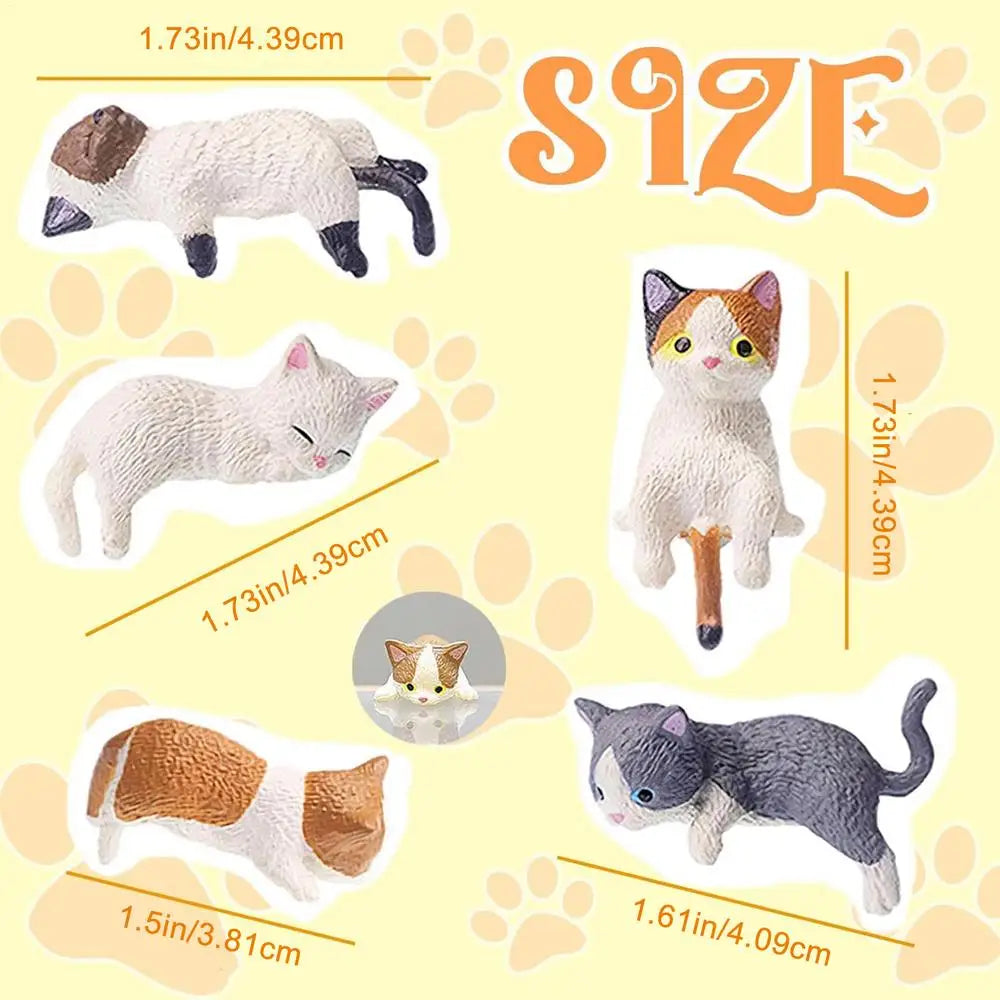 Cat Figurines Cartoon Resin Cute Car Ornament 5 Pieces Kitten Figurines Desk Decor for Women Vehicle SUV Dashboard Computer Desk Qme A
