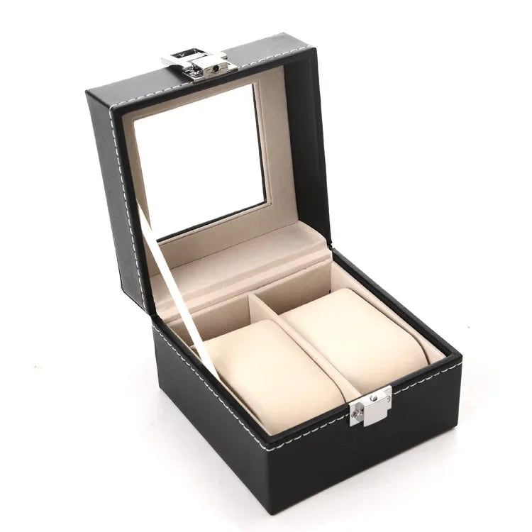 6 Slot PU Leather Lockable Watch Storage Boxes, Men & Women's Jewelry Display Drawer Case, 1-tier Organizer Watch Showcase Qme 2 slot