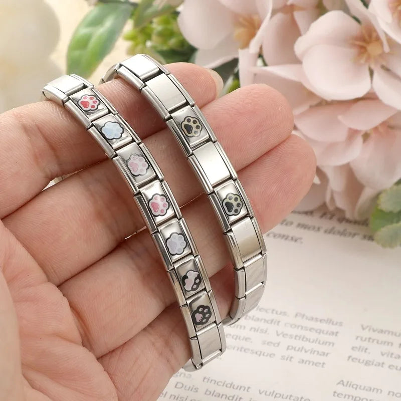Blue Pink Heart Cute Cats Paw Dog Claw Print Series Italian Charm Links Fit 9mm Stainless Steel Bracelet DIY Making Gift Qme