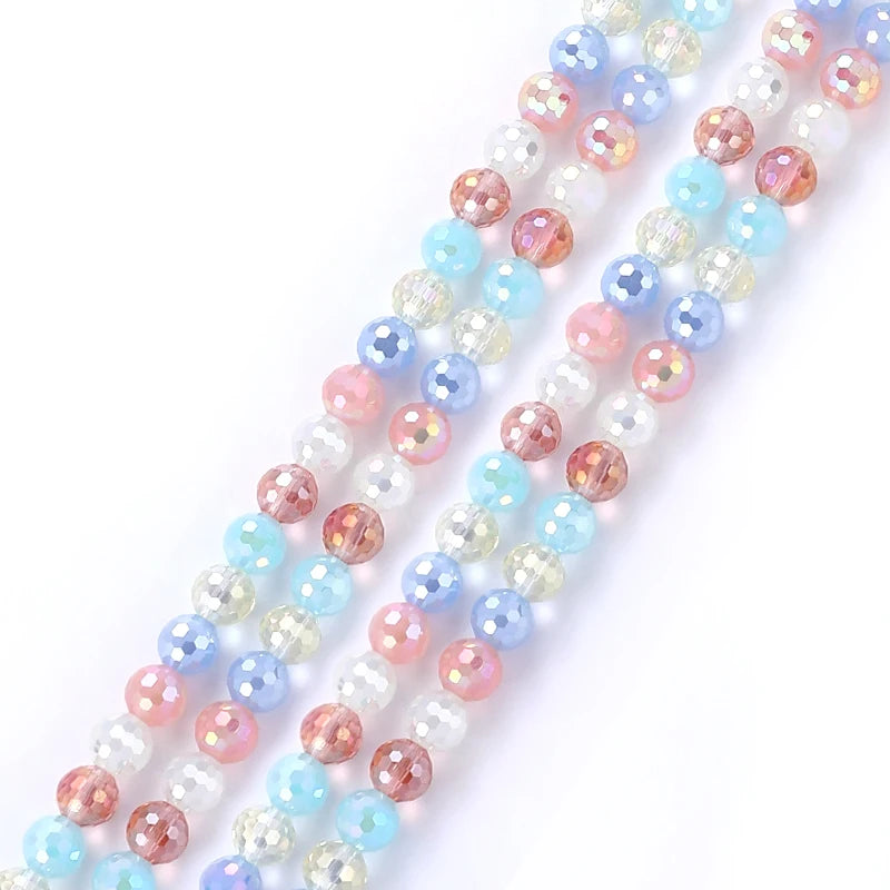 Jewelry Crystal Colorful Faceted Disco Ball Beads 8mm Electroplate Glass Round Loose Beads for Jewelry Making DIY Craft Supplies Qme Color 6 8mm-48pcs