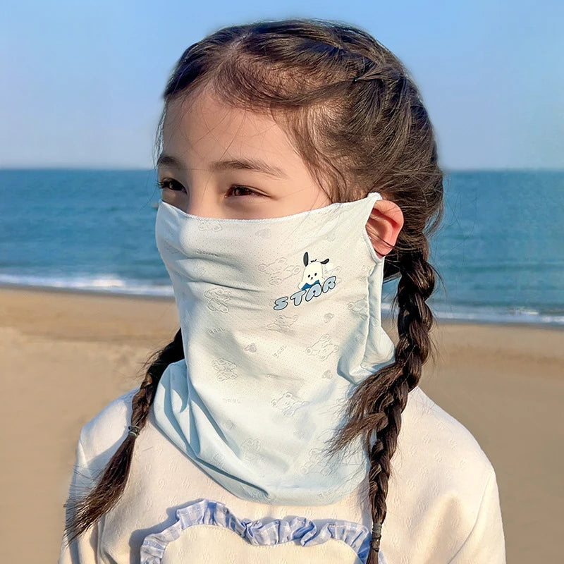 Melody Kuromi Sun Protection Face Mask Lightweight, Breathable Ice-Silk Sun Protection Mask for Students UV-Protective Mask Qme