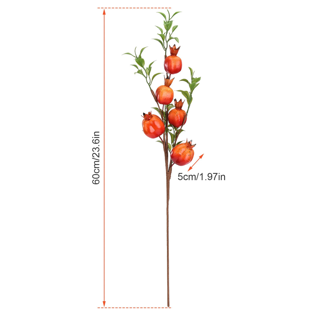 Artificial Pomegranate Branch with Red Fruit Green Leaves Simulated Decoration for Home Artificial Pomegranate Fruit Branch Qme