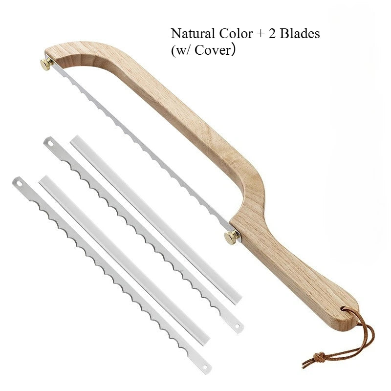 Wooden Bow Bread Knife Handheld Sushi Saw Cutter for Kitchen Baguette Toast Precision Slicing,Wooden Handheld Bow Bread Knife Qme