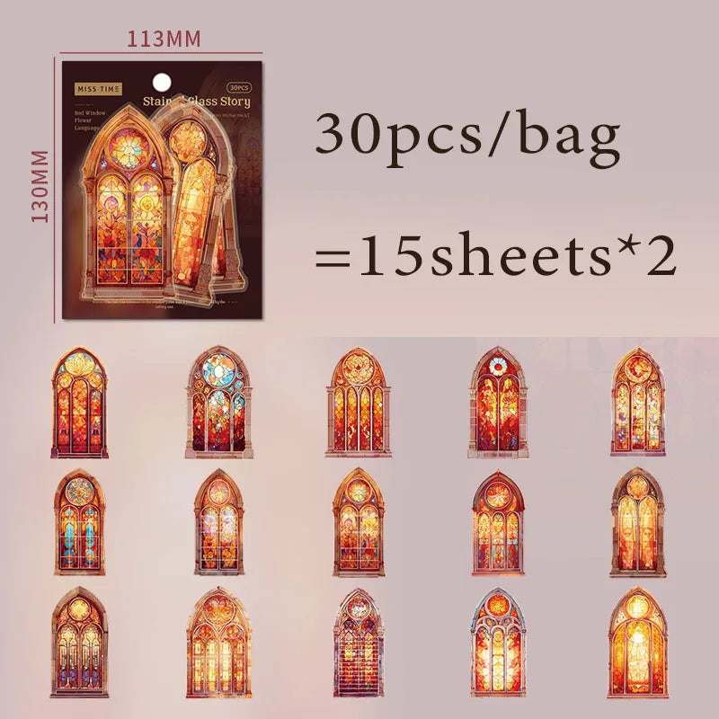 Vintage Gothic Church Stained Glass Window Stickers, Retro Collage Decorative Supplies, Ideal Holiday & Birthday Gifts Qme A
