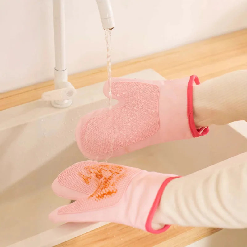 Hello Kitty Kuromi Silicone Gloves Thickened Gloves, Heat-Resistant for Household Use, Insulated Gloves Qme