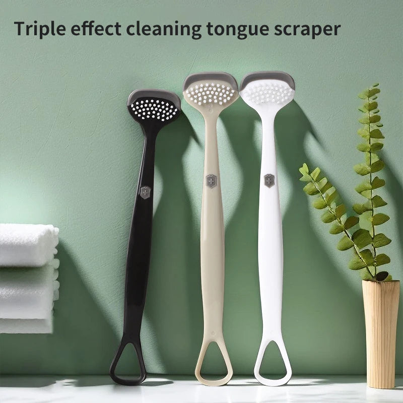 Triple Effect Tongue Scraper Scraping Plate Oral Cleaning Brush Qme