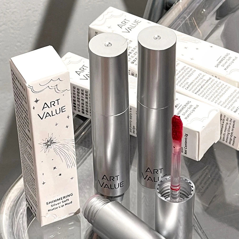 Silver Tube Lip Gloss 6 Colors Nude Matte Lipstick Waterproof Long Lasting Women Red Lip Tint Mud Velvet Lip Glaze Cosmetics Qme
