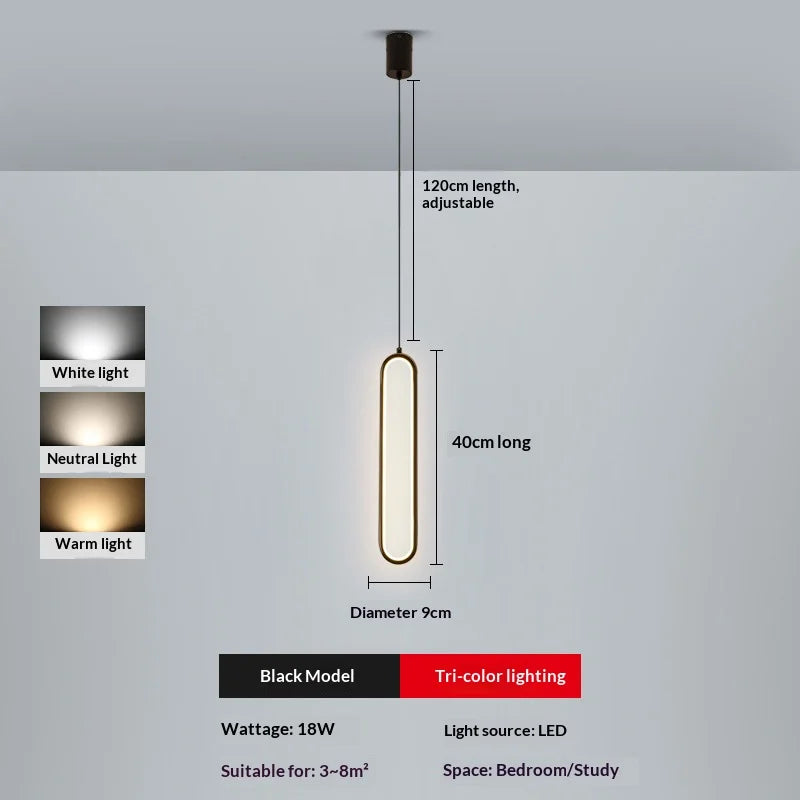 Nordic Suspended Hanging LED Pendant Lights for Dinning Room Kitchen Interior 2m Adjustable Cable Chandelier Lamps for Bedroom Qme Black LED 3 Color
