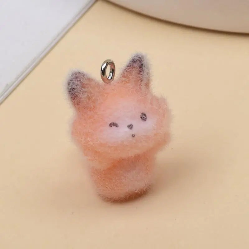 4pcs Resin Material Cute Cartoon Animal Fox Flocking Resin Charms Pendant For Jewelry Making DIY Keychain Necklace Accessories Qme StyleD