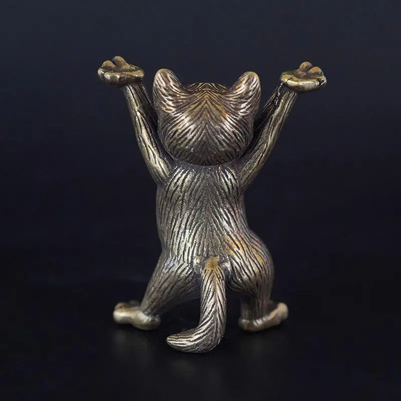 Kung Fu Cat Statue Desktop Ornaments Miniatures Home Decoration Metal Qme
