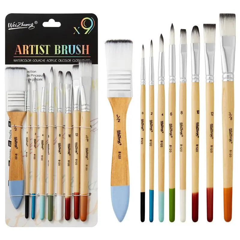 Beginner Brush Nylon Hair Canvas Watercolor Acrylic Oil Painting Qme