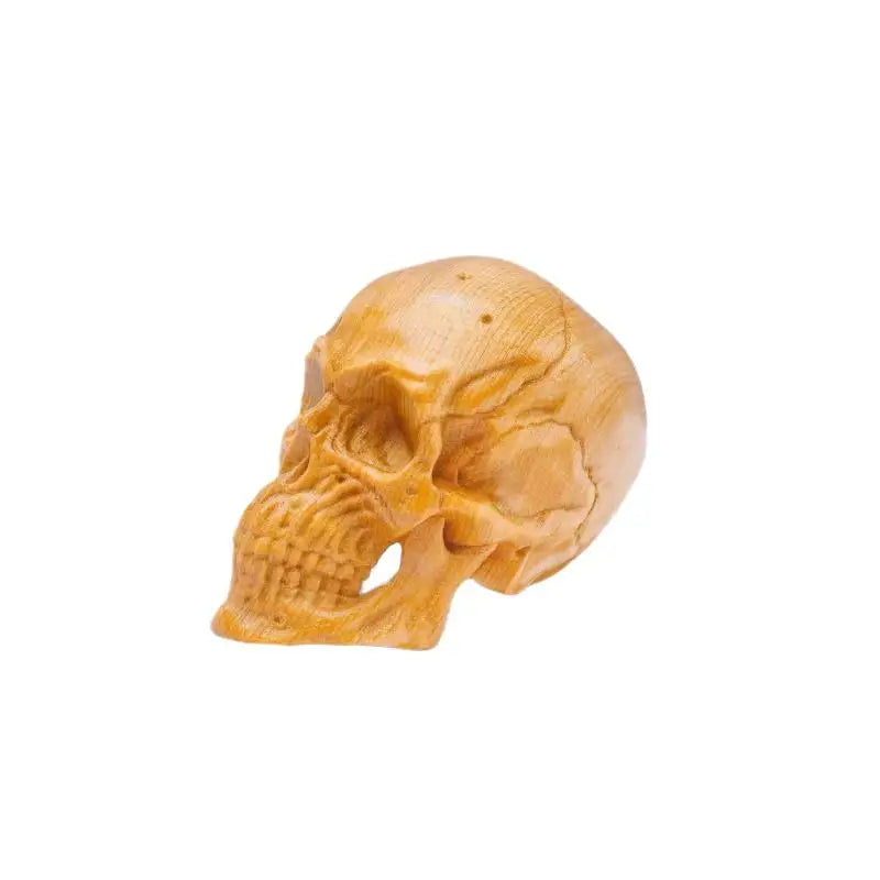 Car Bar Decoration Natural Cypress Engrave Skull Decor Small Statue Qme