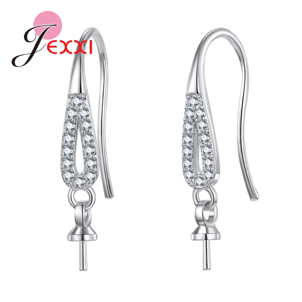 Big Promotion Genuine 925 Stamp Sterling Silver Color Earrings Findings Sparkling Earring Hooks Three Style For Choice Wholesale Qme B