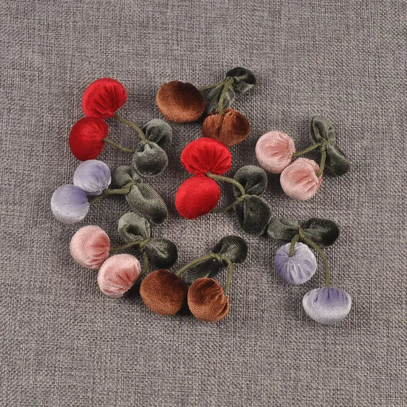 4pcs 42x55mm Assorted Polyester FibreCherry Appliques, Cute Fabric Cherry Pendants for DIY Hair Accessories Crafts cp3849 Qme