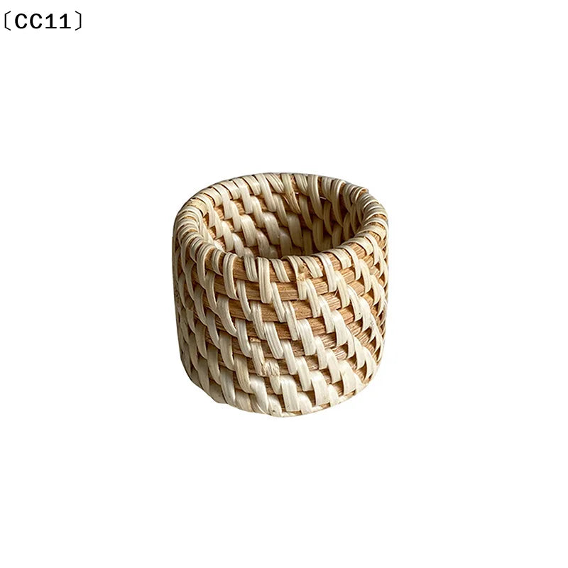 6 Woven Handmade Napkin Ring Rustic Natural Holder Table Decor Wooden Qme