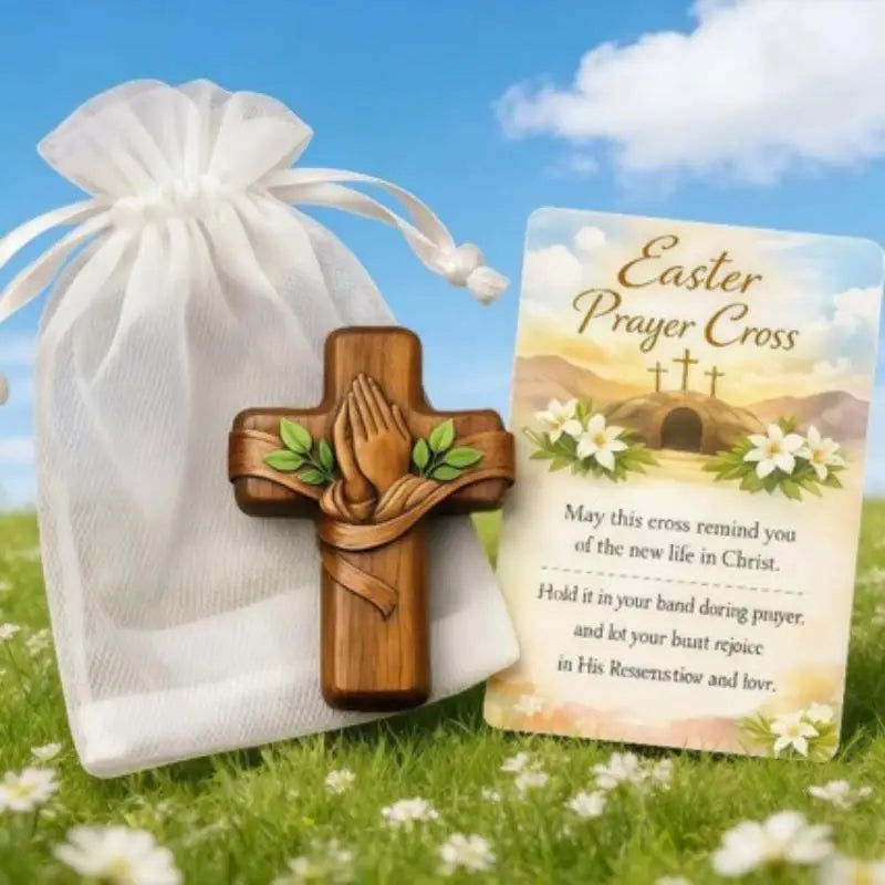 Small Pocket Prayer Cross Card Portable Wooden Bag Easter Christmas Qme