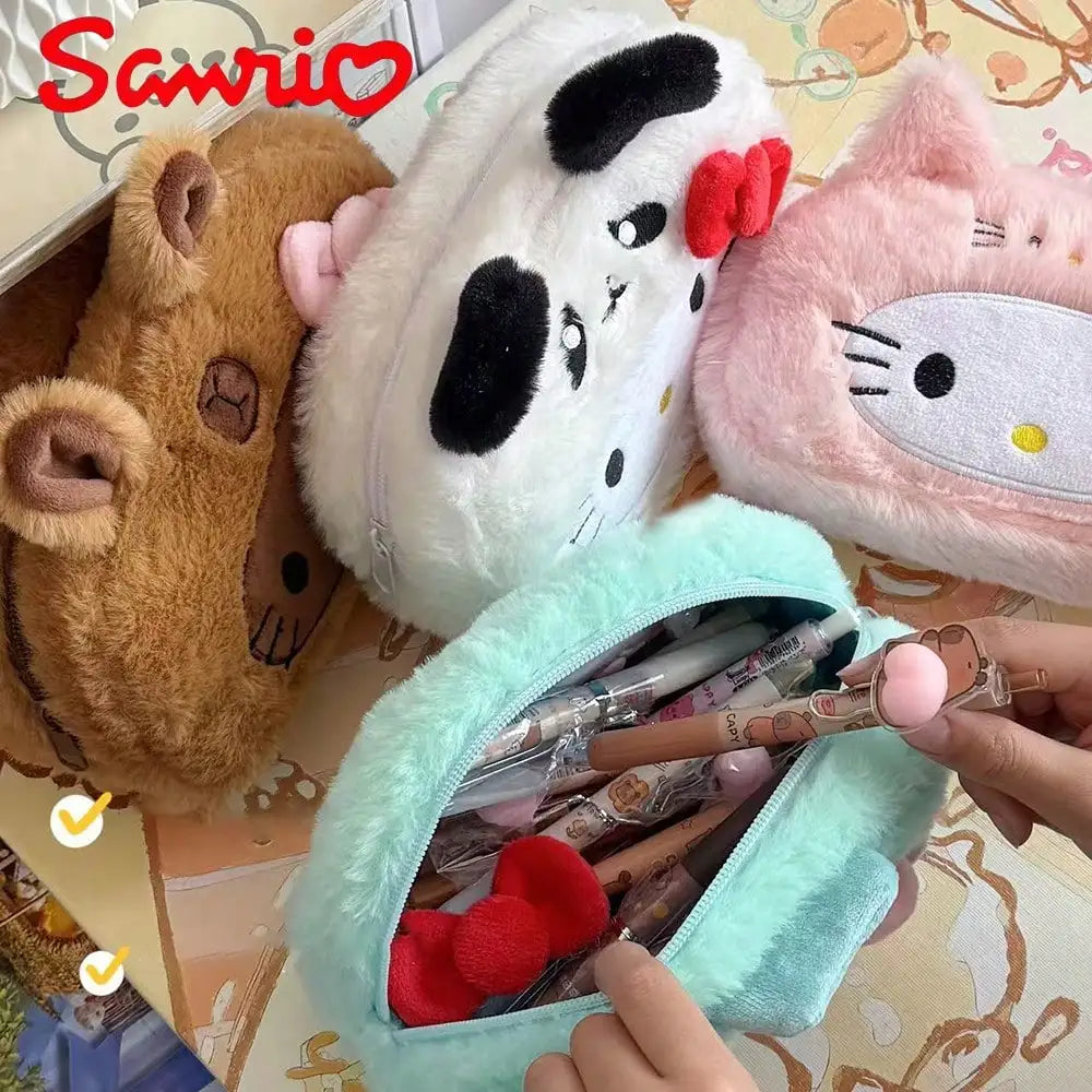 Sanrio KT Cat Plush Pencil Case High-value Cross Dressing Beaver Qme